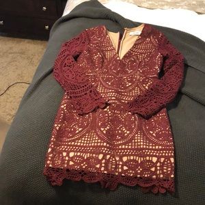 Long sleeve burgundy cocktail dress